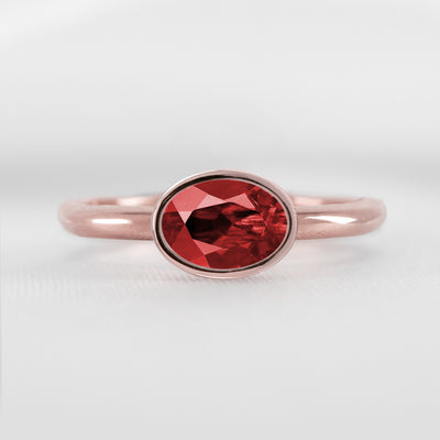 Shown in 1.30 carat Ruby* The Nova Ruby East-West Bezel Engagement Ring | Lisa Robin#color_14k-rose-gold