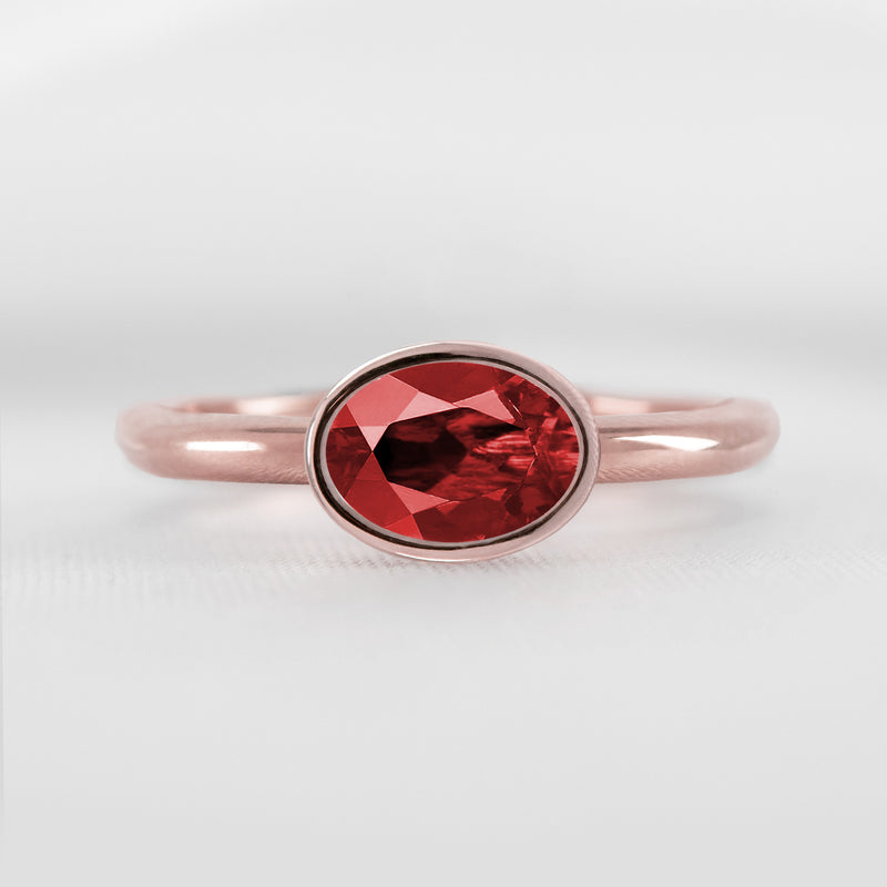 Shown in 1.30 carat Ruby* The Nova Ruby East-West Bezel Engagement Ring | Lisa Robin