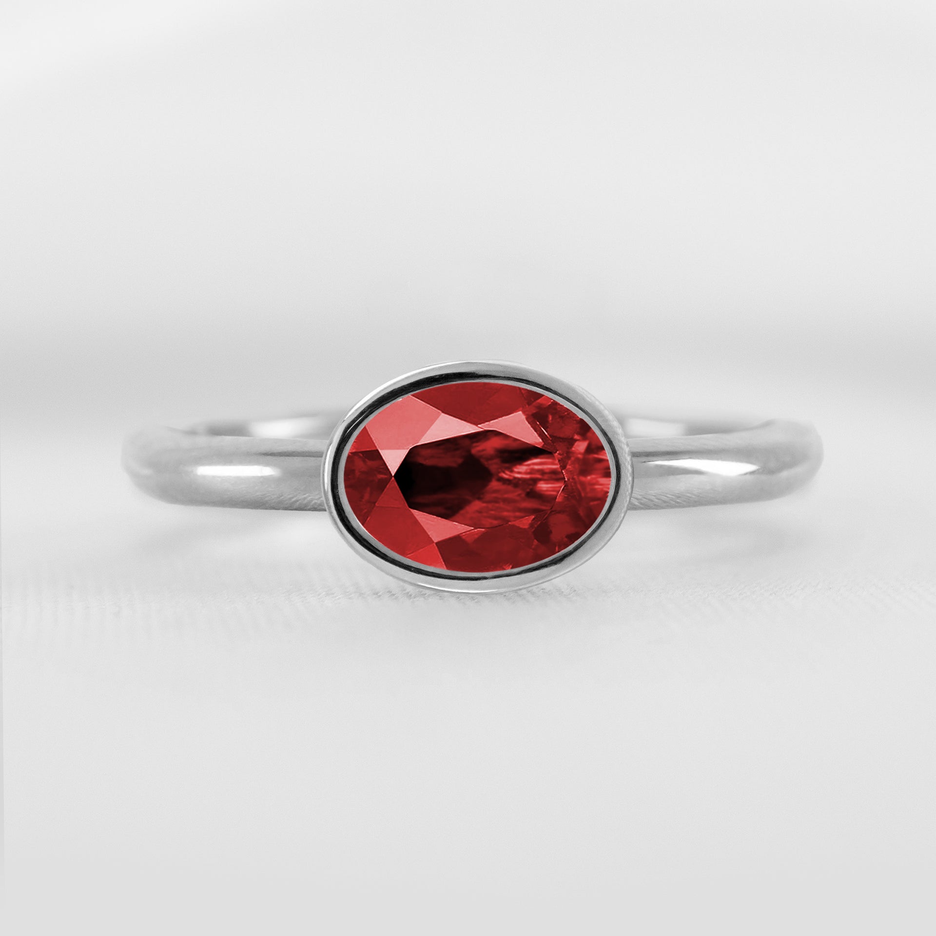 Shown in 1.30 carat Ruby* The Nova Ruby East-West Bezel Engagement Ring | Lisa Robin#color_14k-white-gold