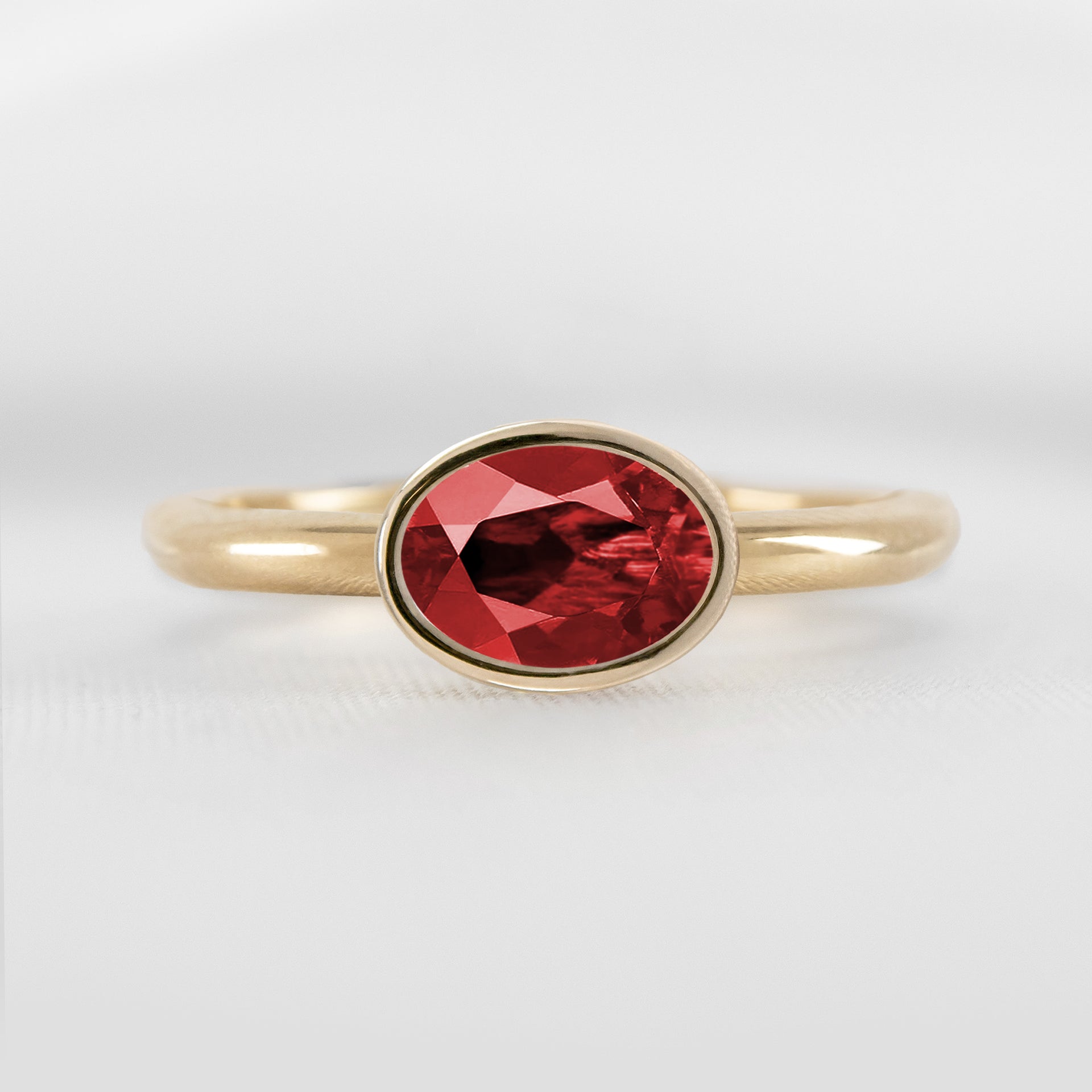 Shown in 1.30 carat Ruby* The Nova Ruby East-West Bezel Engagement Ring | Lisa Robin#color_14k-yellow-gold