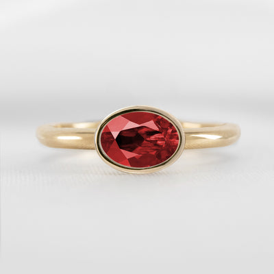 Shown in 1.30 carat Ruby* The Nova Ruby East-West Bezel Engagement Ring | Lisa Robin#color_14k-yellow-gold