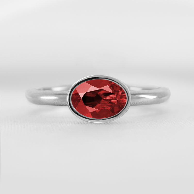 Shown in 1.30 carat Ruby* The Nova Ruby East-West Bezel Engagement Ring | Lisa Robin