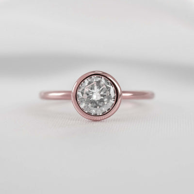 Shown in 1.0 carat " The Nova Bezel Diamond Engagement Ring | Lisa Robin#14k-rose-gold