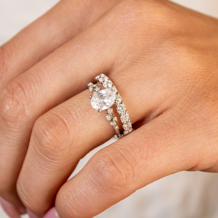 Shown in 1 Carat Diamond*The Harper Round Diamond 14K white gold half eternity ring from front view by Lisa Robin#color_14k-white-gold