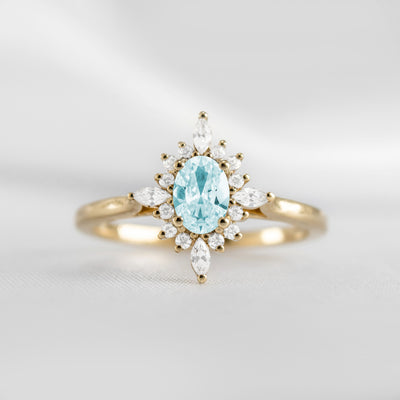 Shown in 1.0 carat Aquamarine* The Revel Aquamarine and Diamond Halo Engagement Ring | Lisa Robin#color_14k-yellow-gold