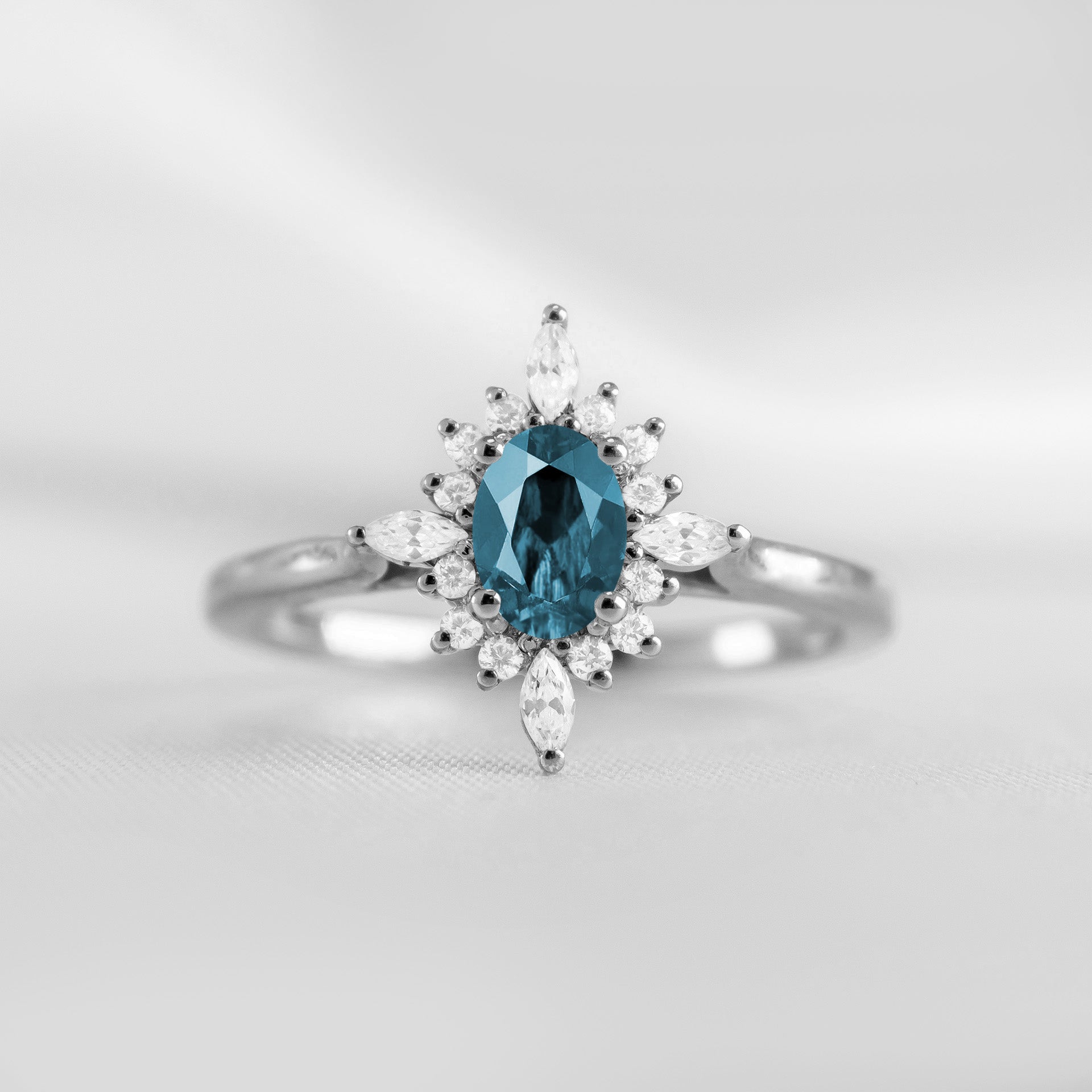 Shown in 1.0 carat Blue Diamond* The Revel Blue Diamond Halo Engagement Ring | Lisa Robin#color_14k-white-gold