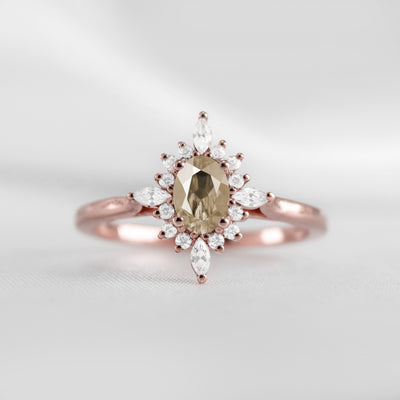 Shown in 1.0 carat Champagne Diamond* The Revel Champagne Diamond Halo Engagement Ring | Lisa Robin#color_14k-rose-gold