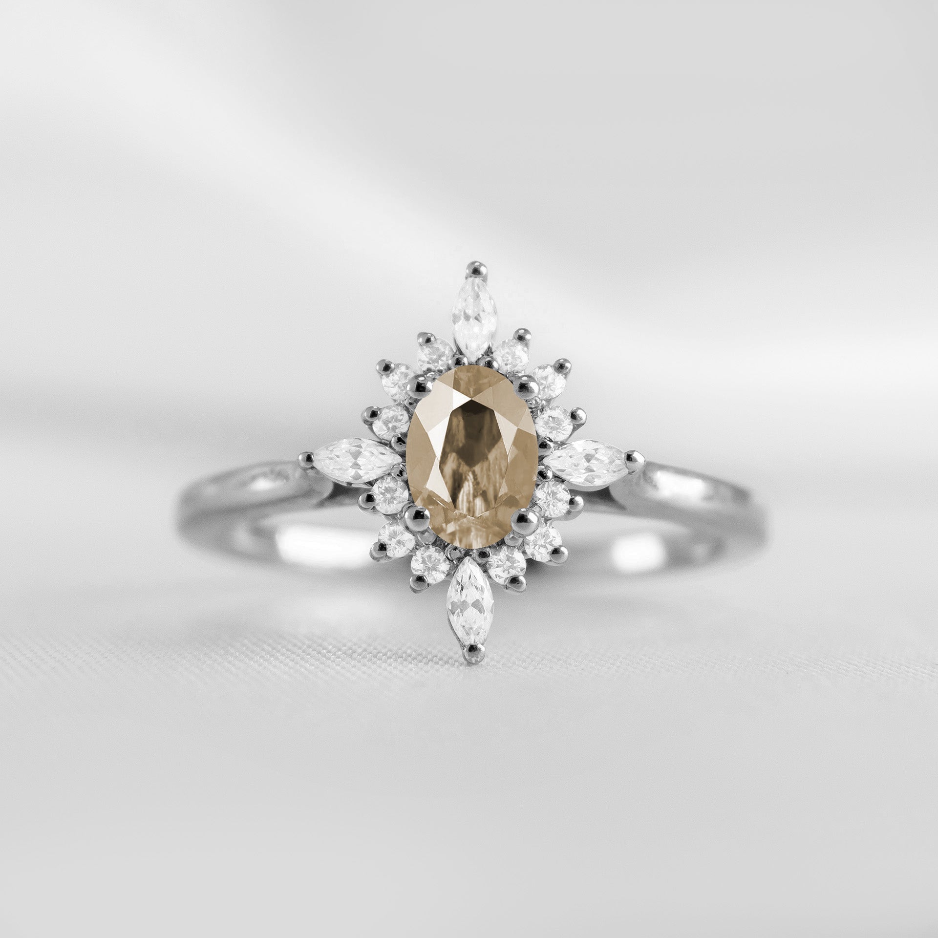 Shown in 1.0 carat Champagne Diamond* The Revel Champagne Diamond Halo Engagement Ring | Lisa Robin#color_14k-white-gold
