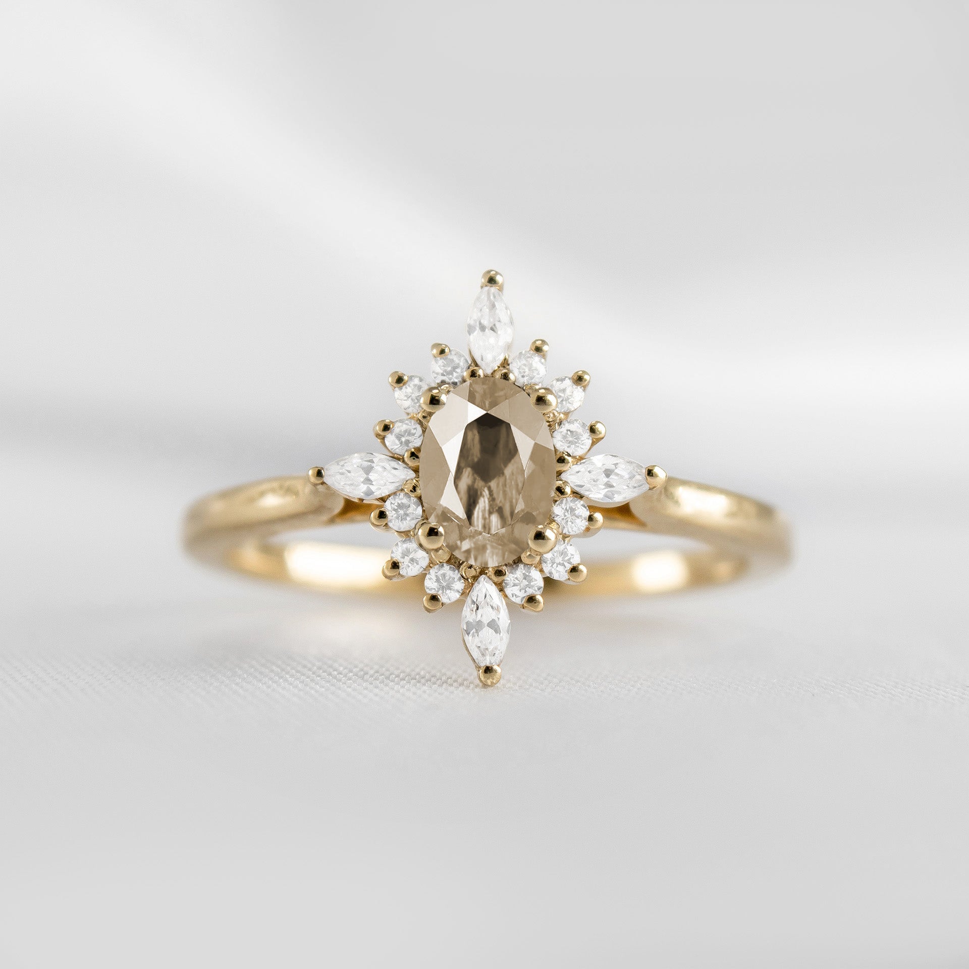 Shown in 1.0 carat Champagne Diamond* The Revel Champagne Diamond Halo Engagement Ring | Lisa Robin#color_14k-yellow-gold