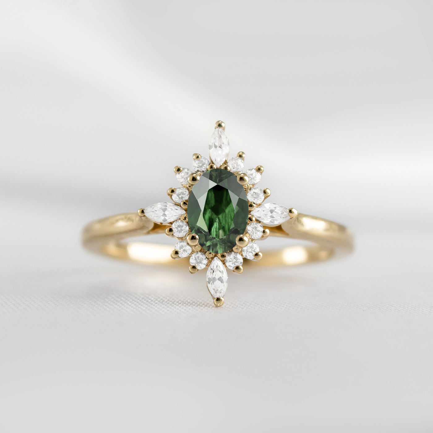 Shown in 1.0 carat Green Diamond* The Revel Green Diamond Halo Engagement Ring | Lisa Robin#color_14k-yellow-gold