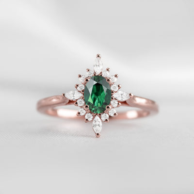 Shown in 1.0 carat Green Emerald* The Revel Green Emerald and Diamond Halo Engagement Ring | Lisa Robin#color_14k-rose-gold