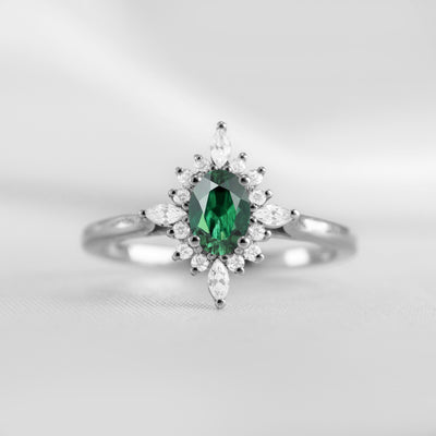 Shown in 1.0 carat Green Emerald* The Revel Green Emerald and Diamond Halo Engagement Ring | Lisa Robin#color_14k-white-gold