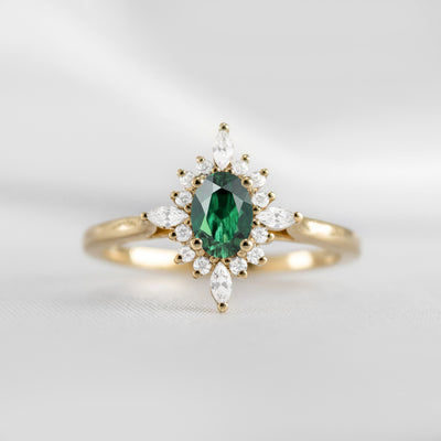 Shown in 1.0 carat Green Emerald* The Revel Green Emerald and Diamond Halo Engagement Ring | Lisa Robin#color_14k-yellow-gold