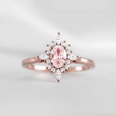 Shown in 1.0 carat Morganite* The Revel Morganite and Diamond Halo Engagement Ring / Lisa Robin#color_14k-rose-gold
