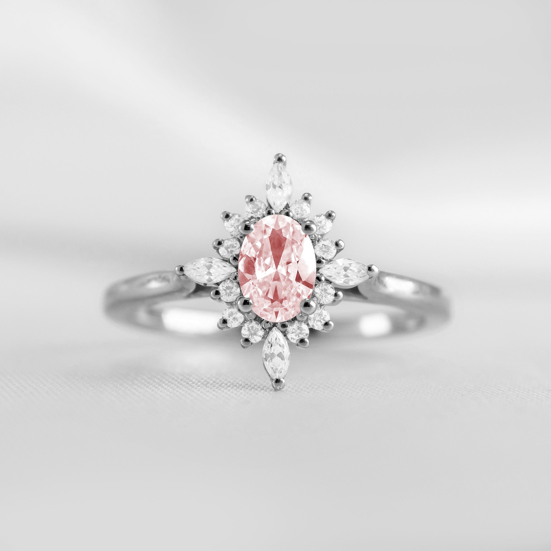 Shown in 1.0 carat Morganite* The Revel Morganite and Diamond Halo Engagement Ring | Lisa Robin#color_14k-white-gold