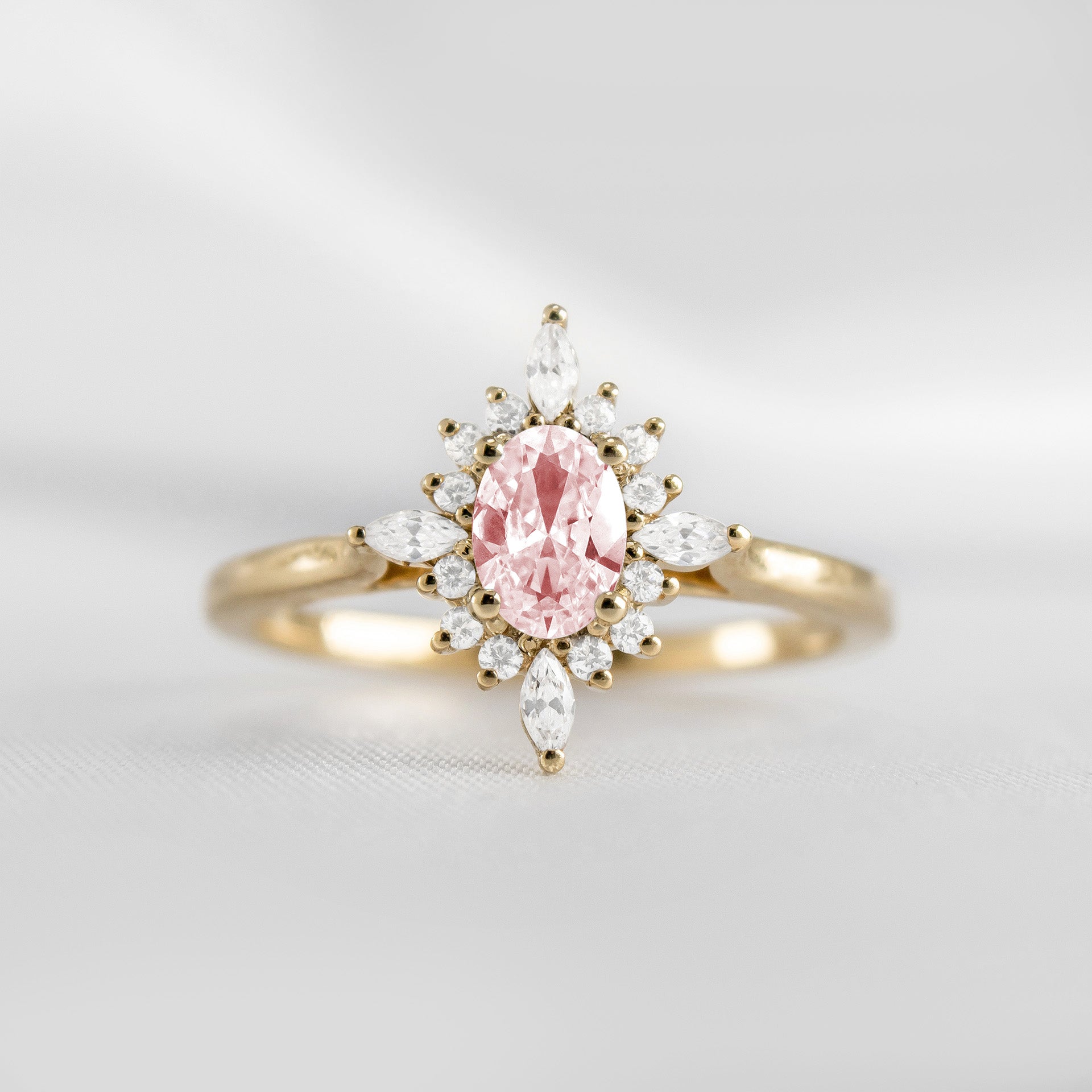 Shown in 1.0 carat Morganite* The Revel Morganite and Diamond Halo Engagement Ring / Lisa Robin#color_14k-yellow-gold