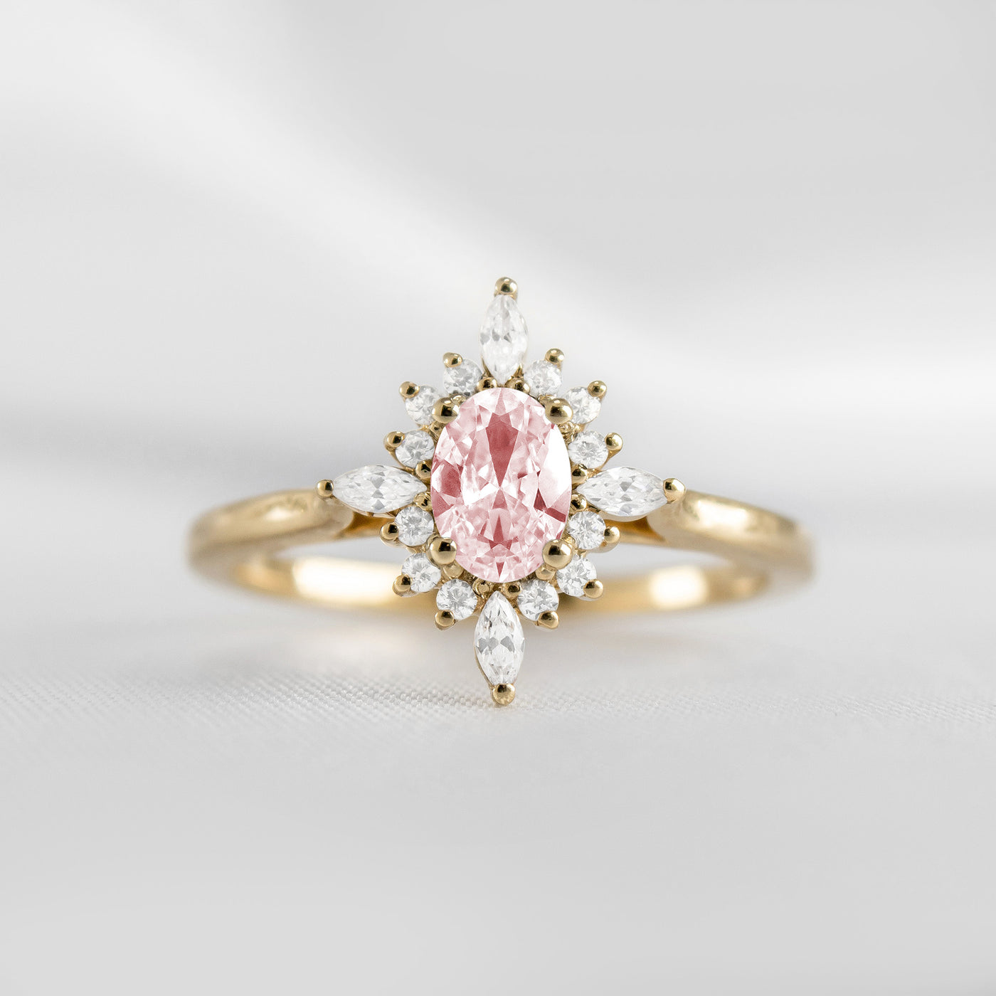 Shown in 1.0 carat Morganite* The Revel Morganite and Diamond Halo Engagement Ring / Lisa Robin#color_14k-yellow-gold