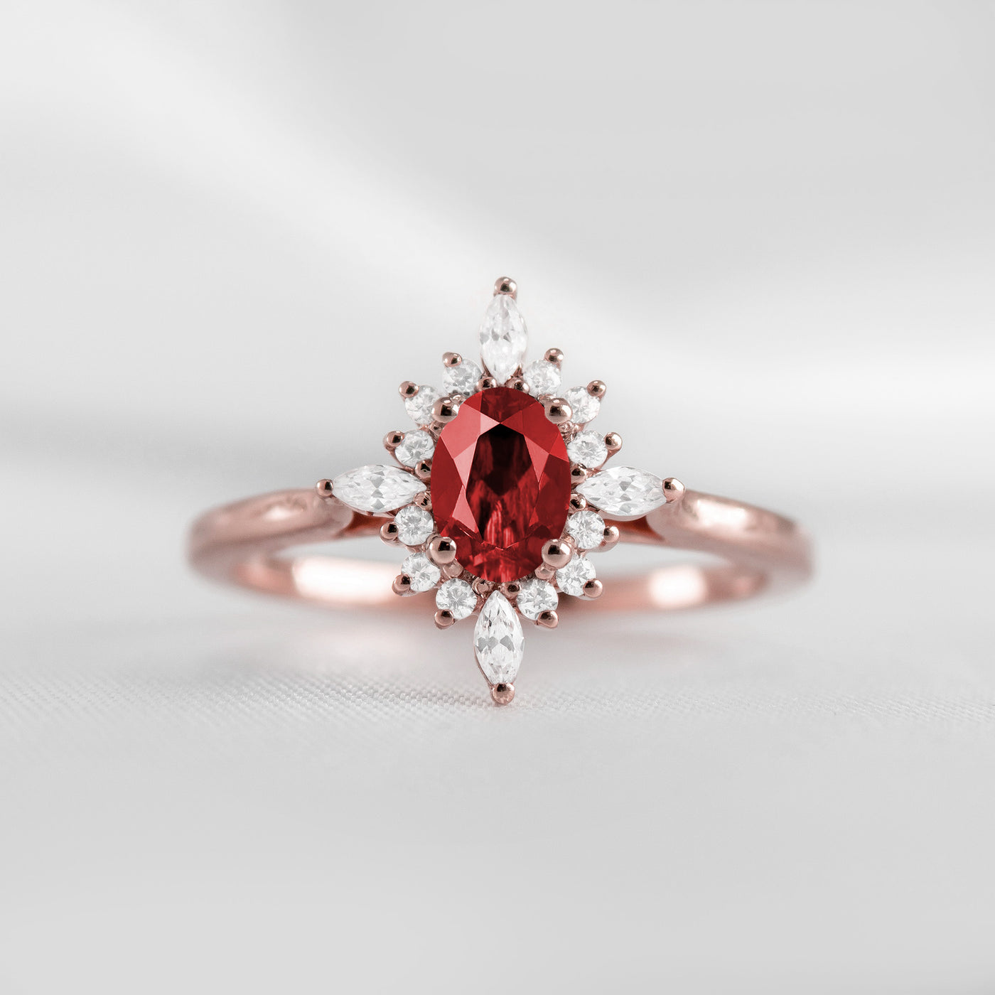 Shown in 1.0 carat Ruby* The Revel Ruby and Diamond Halo Engagement Ring | Lisa Robin#color_14k-rose-gold