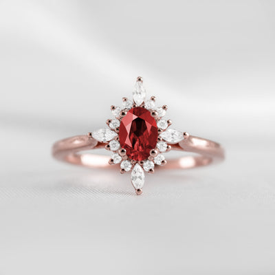 Shown in 1.0 carat Ruby* The Revel Ruby and Diamond Halo Engagement Ring | Lisa Robin#color_14k-rose-gold