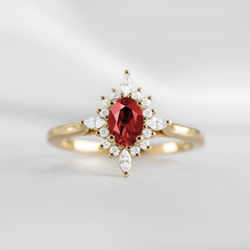 Shown in 1.0 carat Ruby* The Revel Ruby and Diamond Halo Engagement Ring | Lisa Robin