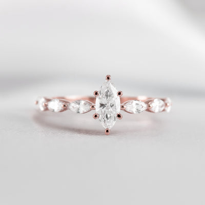 Shown in 1.0 Carat Diamond* The Riley Marquise Stone Diamond Engagement Ring | Lisa Robin#color_14k-rose-gold