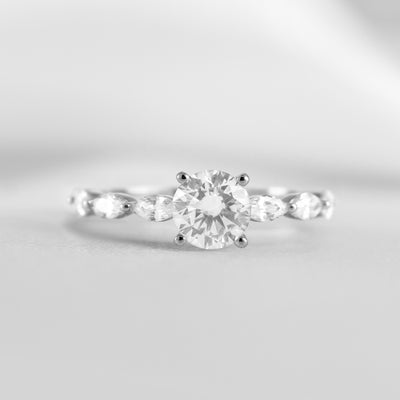 Shown in 1.0 Carat Diamond* The Riley Marquise Stone Diamond Engagement Ring | Lisa Robin#color_platinum