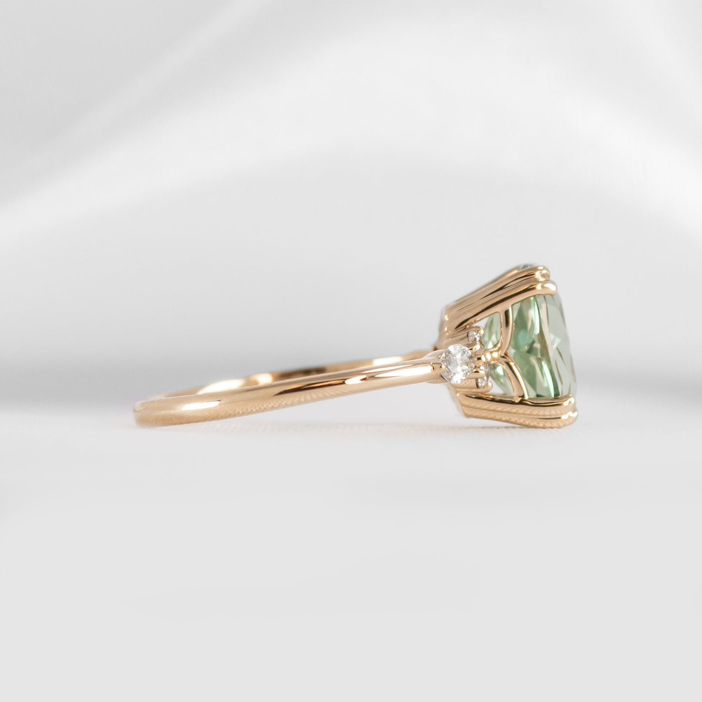 Shown in 2.0 ct Green Sapphire Double Prongs *The Sophia Sapphire with Marquise Diamond Accented Solitaire Engagement Ring#color_14k-yellow-gold