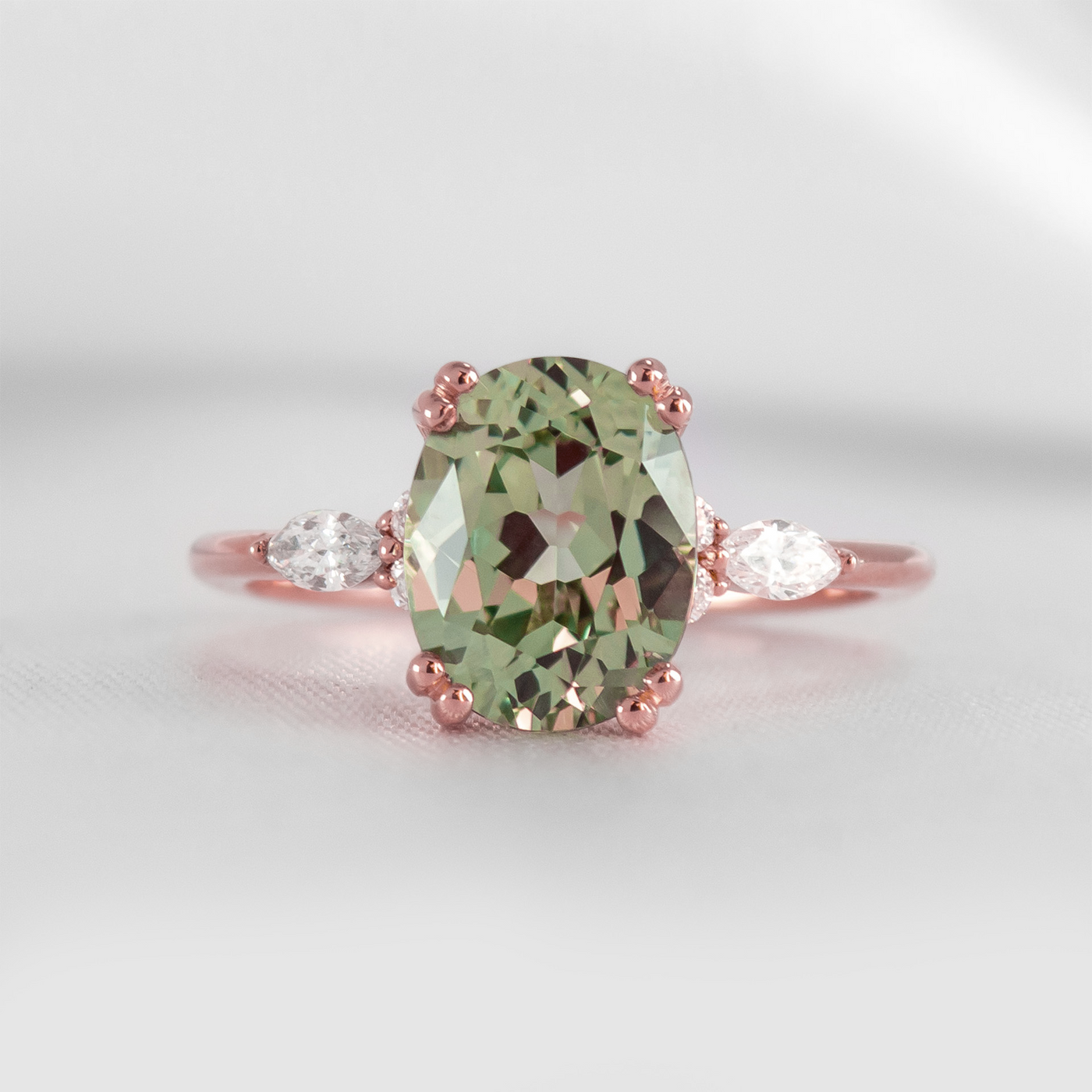 Shown in 2.0 ct Green Sapphire Double Prongs *The Sophia Sapphire with Marquise Diamond Accented Solitaire Engagement Ring#color_14k-yellow-gold