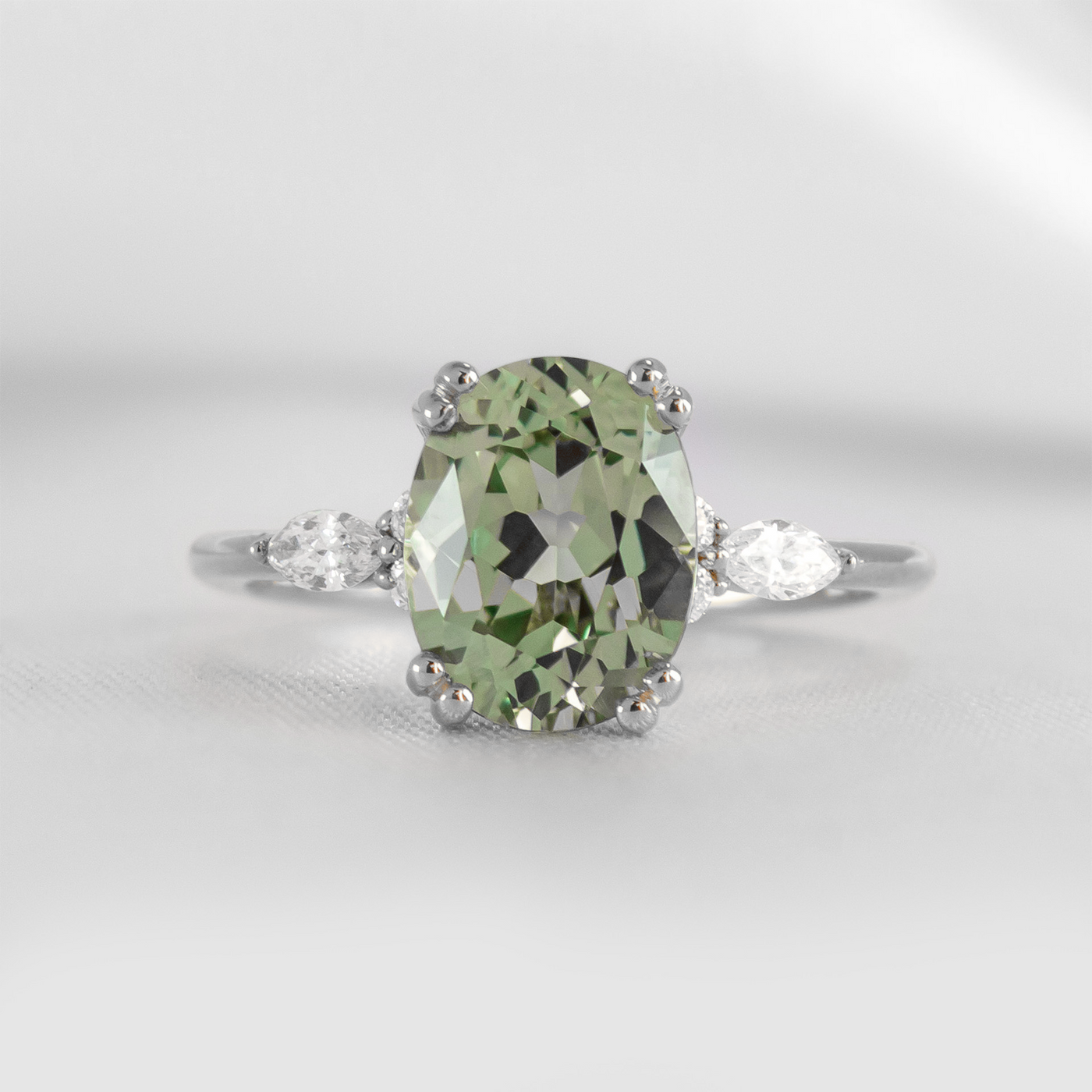 Shown in 2.0 ct Green Sapphire Double Prongs *The Sophia Sapphire with Marquise Diamond Accented Solitaire Engagement Ring#color_14k-yellow-gold