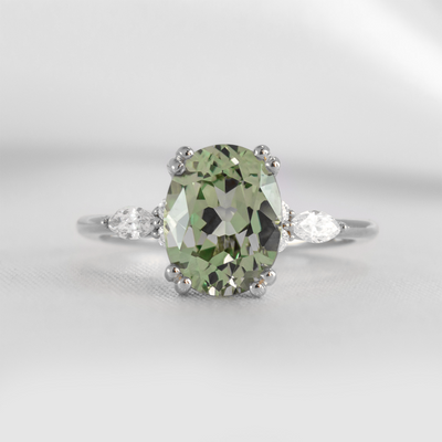 Shown in 2.0 ct Green Sapphire Double Prongs *The Sophia Sapphire with Marquise Diamond Accented Solitaire Engagement Ring#color_14k-yellow-gold