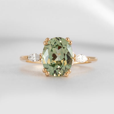 Shown in 2.0 ct Green Sapphire Double Prongs *The Sophia Sapphire with Marquise Diamond Accented Solitaire Engagement Ring#color_14k-yellow-gold