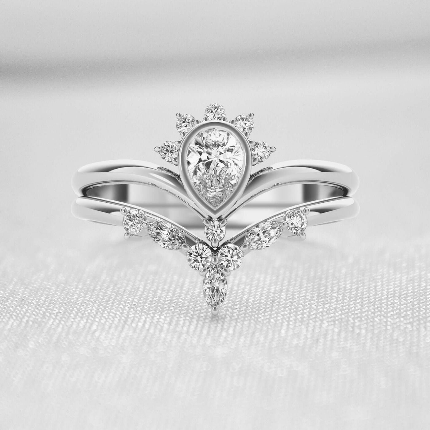 The Shae Vintage Style Diamond Wedding Set | Lisa Robin#color_14k-white-gold