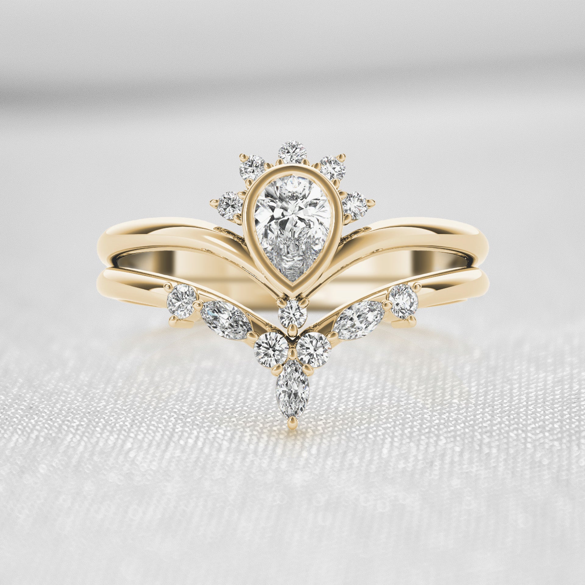 The Shae Vintage Style Diamond Wedding Set | Lisa Robin#color_14k-yellow-gold