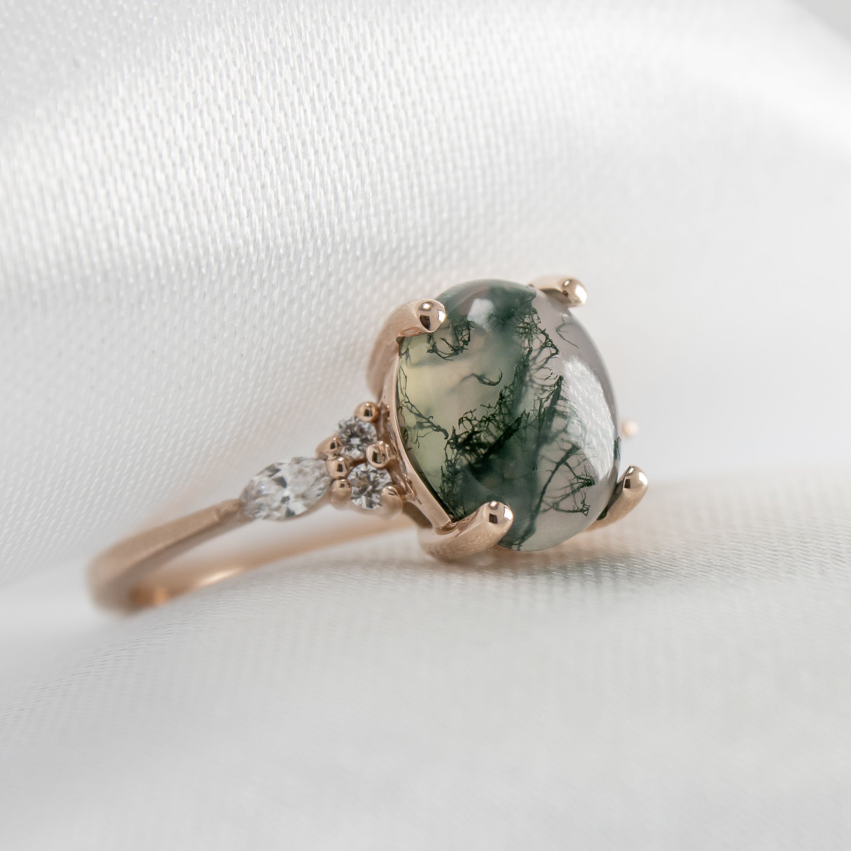 The Sophia Oval Moss Agate Lab Diamond Accented Engagement Ring | Lisa Robin