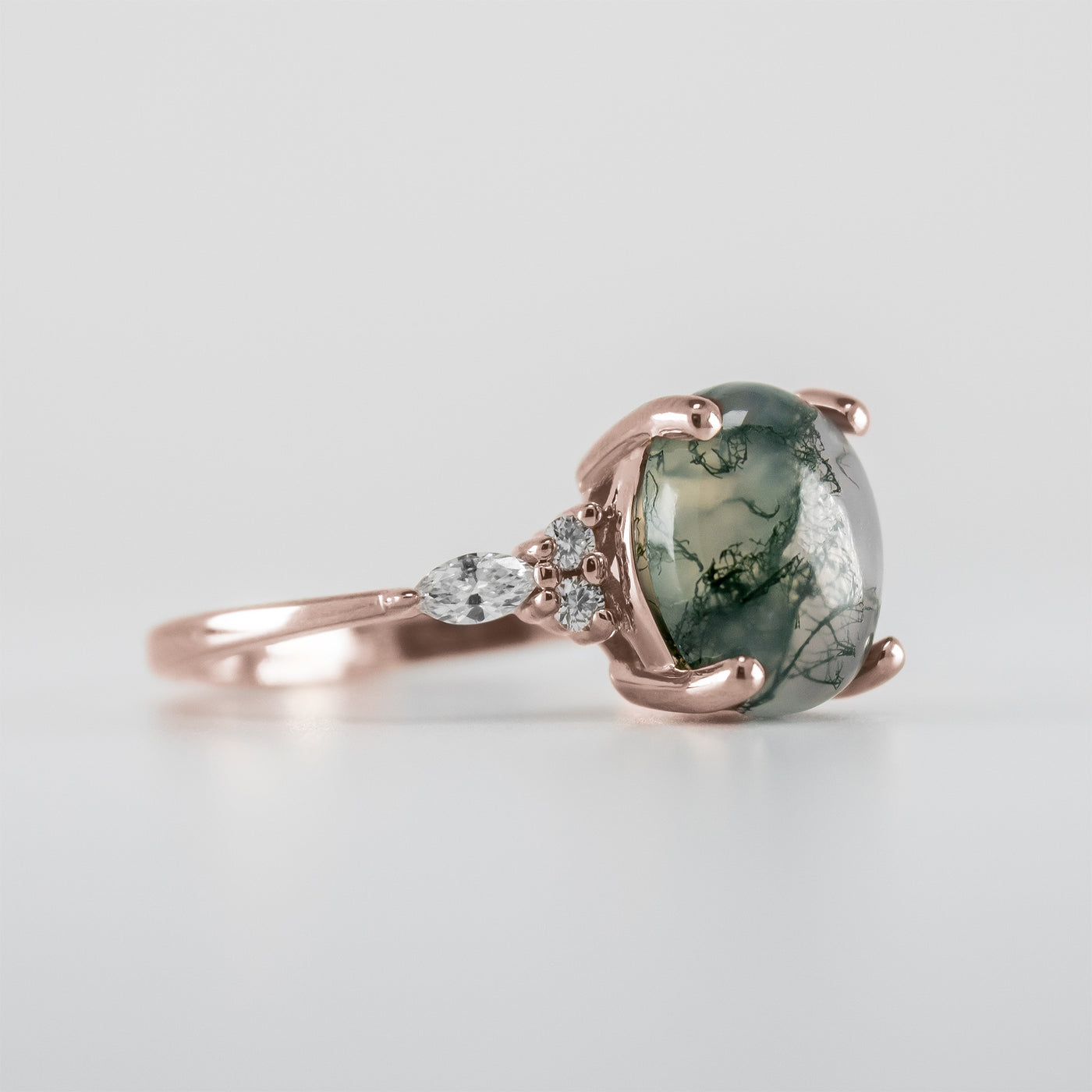 Shown in 10x8mm Moss Agate*The Sophia Oval Moss Agate Lab Diamond Accented Engagement Ring | Lisa Robin#color_14k-rose-gold