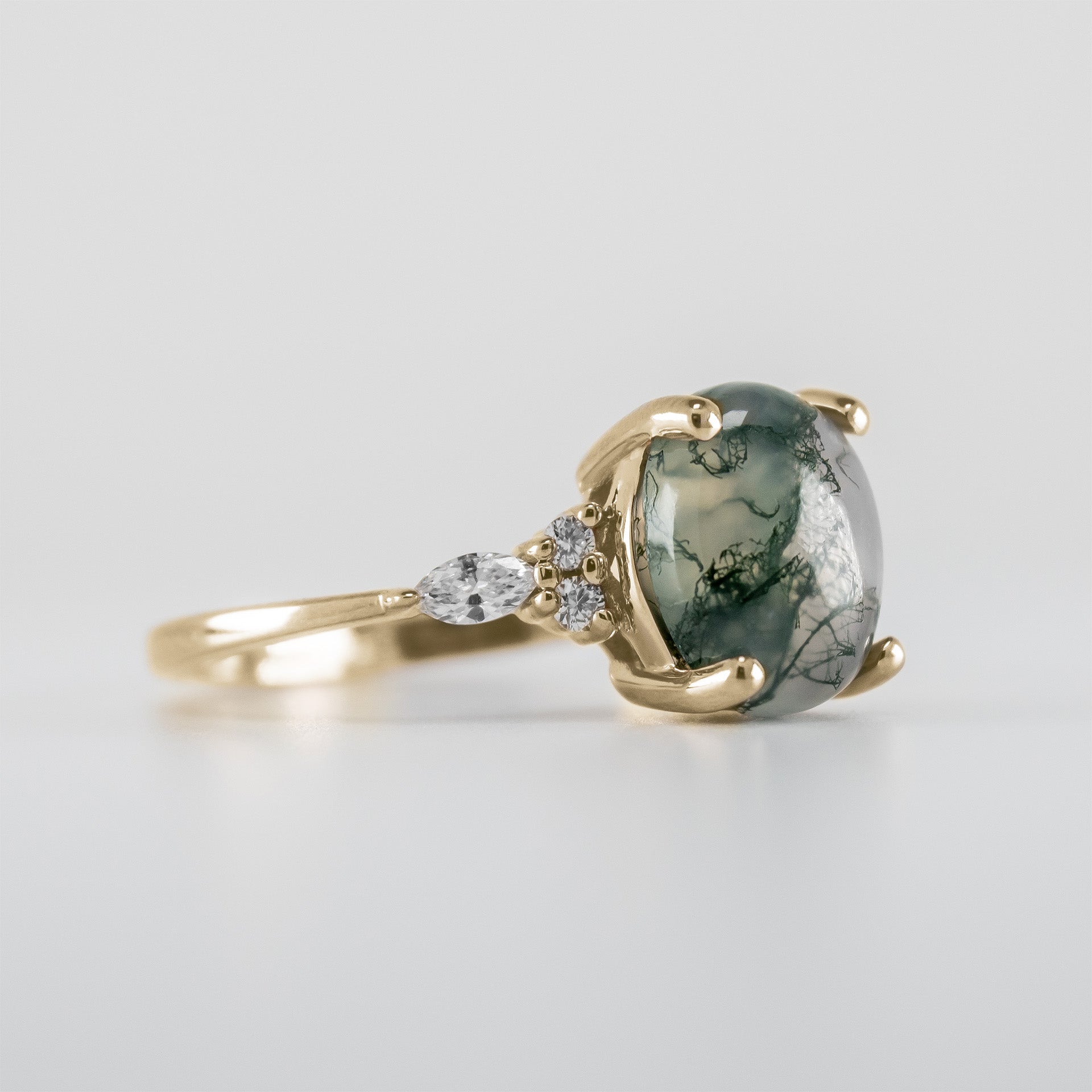 Shown in 10x8mm Moss Agate*The Sophia Oval Moss Agate Lab Diamond Accented Engagement Ring | Lisa Robin#color_14k-yellow-gold