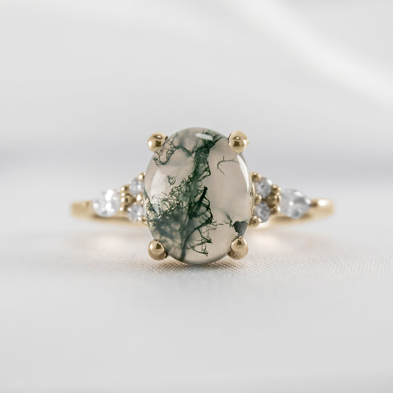 Shown in 10x8mm Moss Agate*The Sophia Oval Moss Agate Lab Diamond Accented Engagement Ring | Lisa Robin
