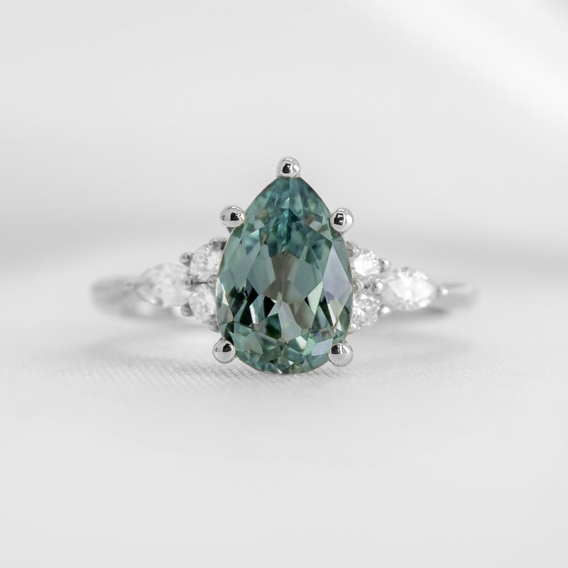 Show in 2.0 carat teal sapphire*The Sophia Sapphire with Marquise Diamond Accented Solitaire Engagement Ring