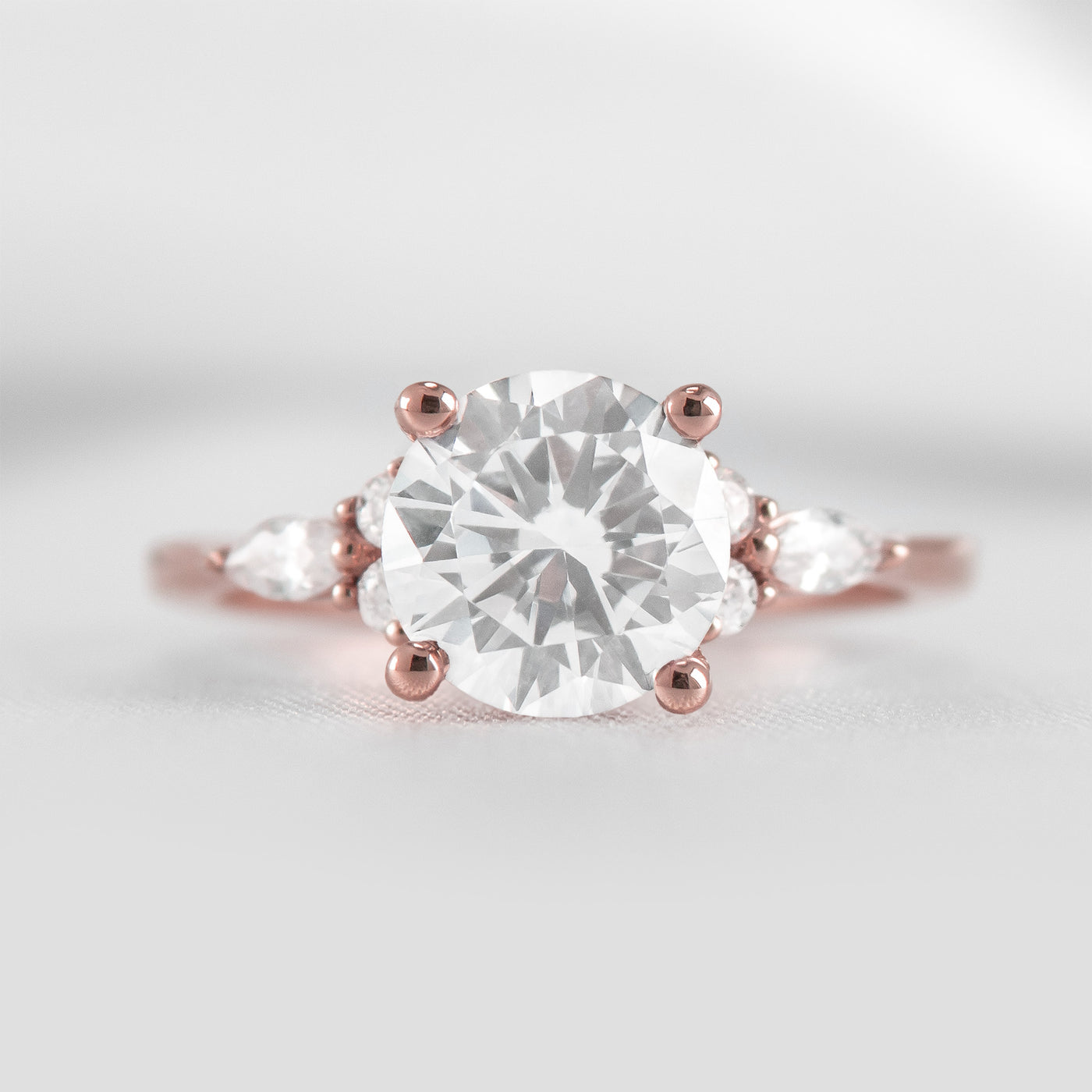Shown in 2.0 carat * The Sophia Moissanite Diamond Side Stone Engagement Ring | Lisa Robin#color_14k-rose-gold