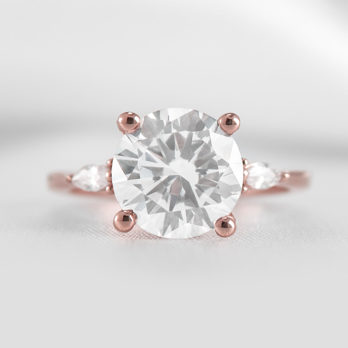 Shown in 4.0 carat * The Sophia Moissanite Diamond Side Stone Engagement Ring | Lisa Robin#color_14k-rose-gold