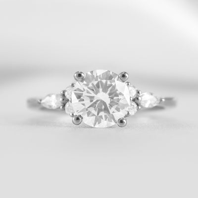 Shown in 1.0 carat * The Sophia Moissanite Diamond Side Stone Engagement Ring | Lisa Robin#color_14k-white-gold