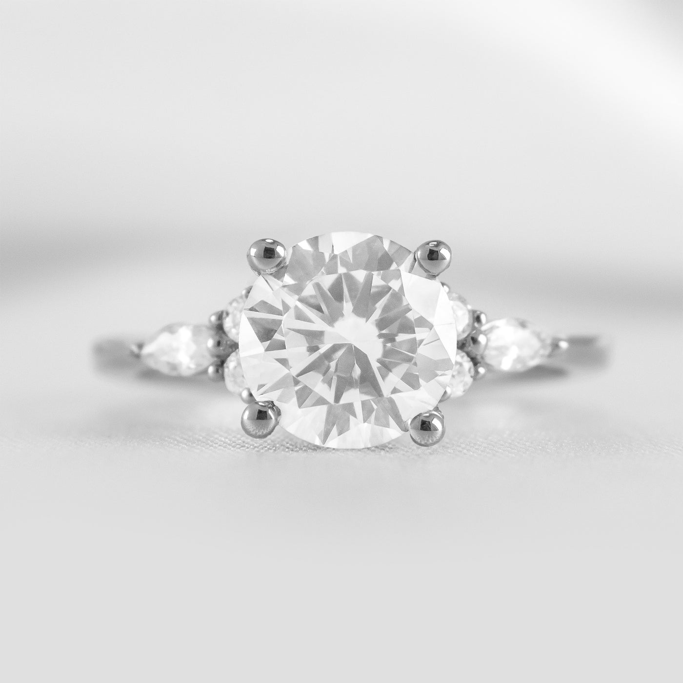 Shown in 2.0 carat * The Sophia Moissanite Diamond Side Stone Engagement Ring | Lisa Robin#color_14k-white-gold