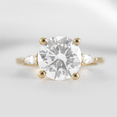 Shown in 4.0 carat * The Sophia Moissanite Diamond Side Stone Engagement Ring | Lisa Robin#color_14k-yellow-gold