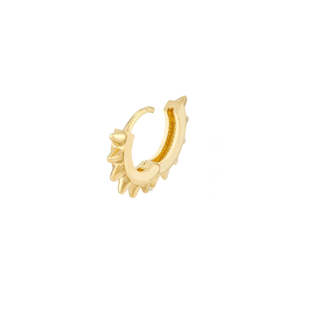 Tiny Spike Huggie Hoop Earrings | Lisa Robin#color_14k-yellow-gold