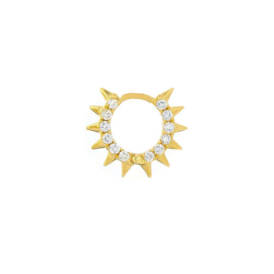 14K Gold Tiny Diamond Huggie Spike Hoop Earrings | Lisa Robin#color_14k-yellow-gold