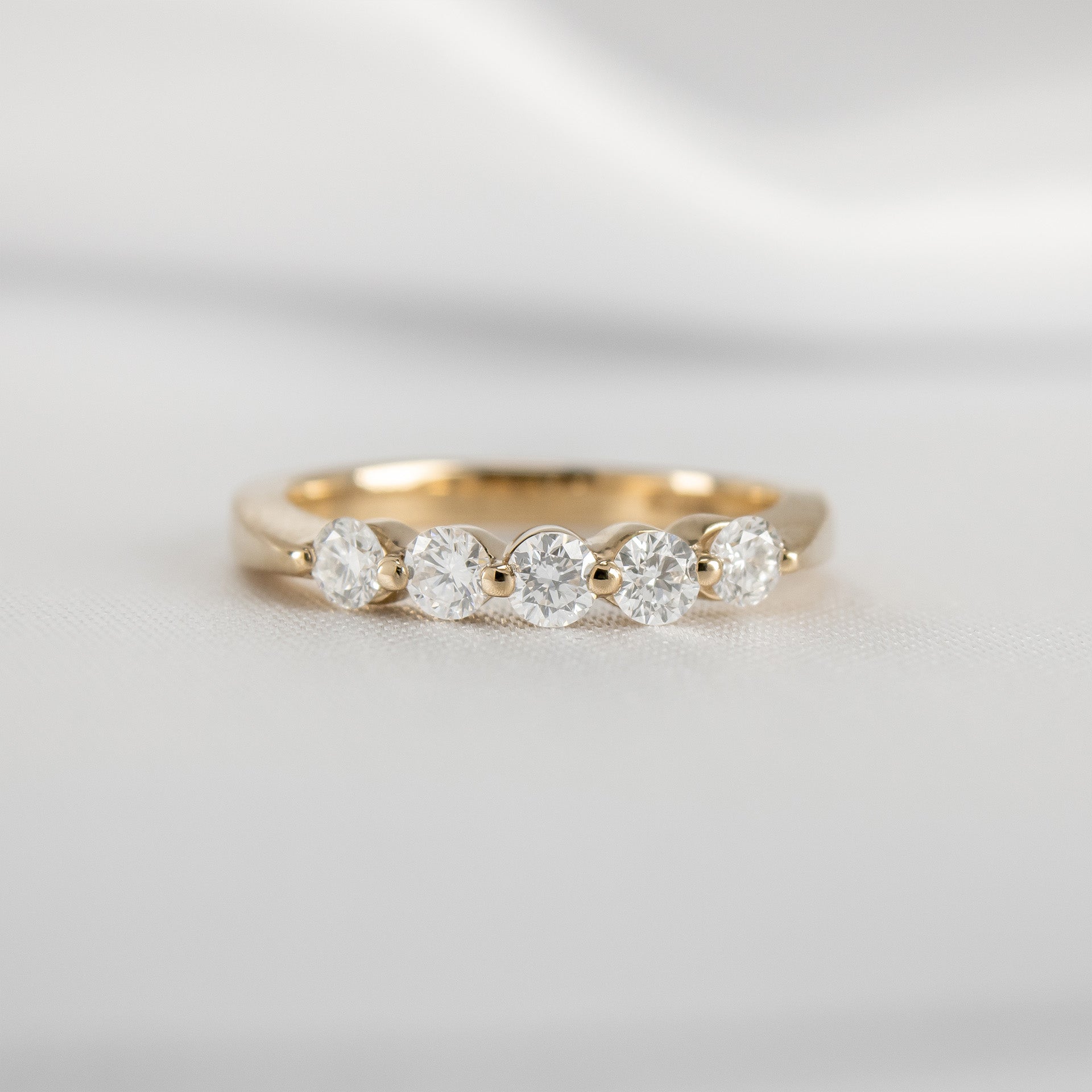 Shown in 0.50 tcw*The Teagan 5 Stone Round Diamond Wedding Ring | Lisa Robin#color_14k-yellow-gold