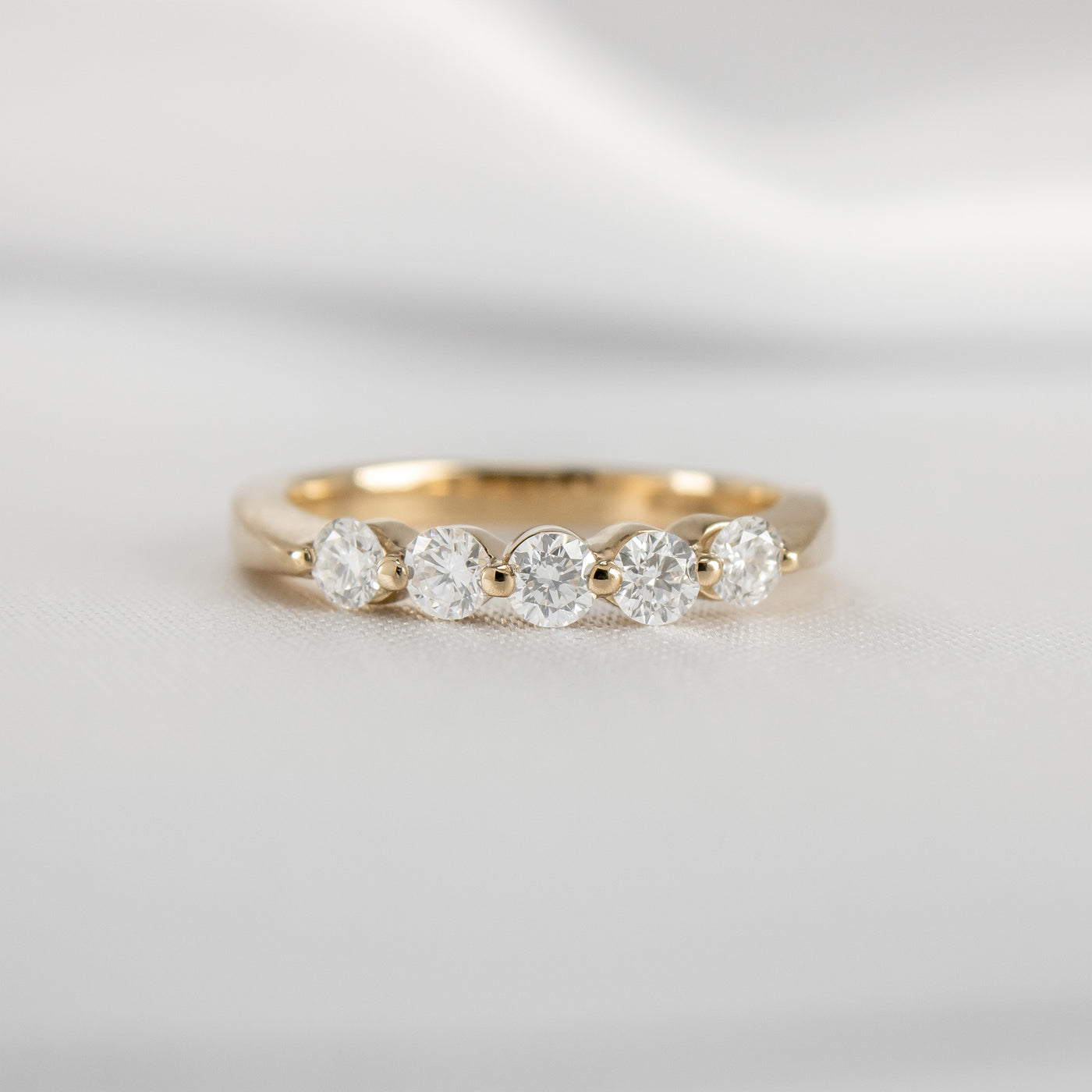 Shown in 0.50 tcw*The Teagan 5 Stone Round Diamond Wedding Ring | Lisa Robin#color_14k-yellow-gold