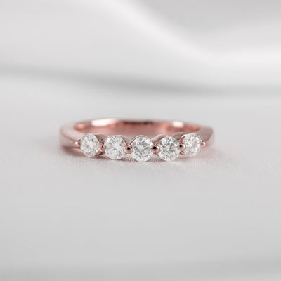Shown in 0.50 tcw*The Teagan 5 Stone Round Diamond Wedding Ring | Lisa Robin#color_18k-rose-gold