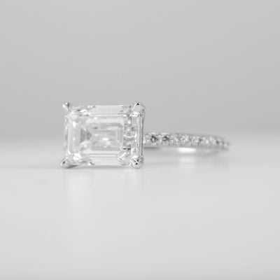 Shown in 4.0 Carat * Emerald Cut Diamond East West Pavé Engagement Ring | Lisa Robin#color_platinum