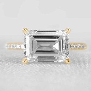 The Adelaide Emerald Cut Diamond East West Engagement Ring with Pave | Lisa Robin